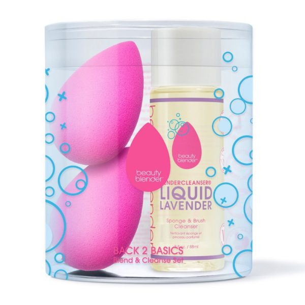 Makiažo kempinėlių rinkinys BeautyBlender Back 2 Basics Rinkinį sudaro: 2 vnt makiažo kempinėlių, skystas valiklis 88 ml +dovana Previa kosmetikos priemonė Online